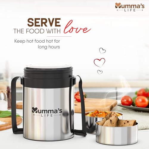 Image of Mumma's LIFE Stainless Steel Lunch Box with 3 Leakproof Air-Tight Stainless Steel Round Containers and Cover Bag | Stainless Steel & Spill Proof Lunch Box (Steelo 440mlX3)