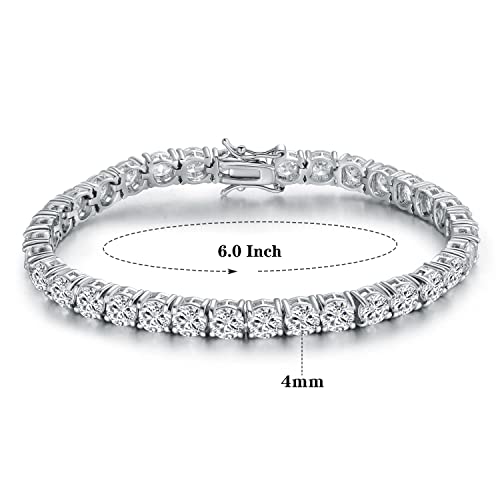 Gemsme Silver Moissanite Tennis Bracelet,18K White Gold Plated 3mm Round Moissanite Tennis Bracelet 6.5-8.5 Inch3