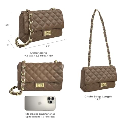 Medium Quilted Leather Crossbody Bag, Designer Soft Shoulder Light Purse, Outer Back Pocket3