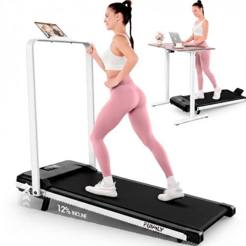 Image of FUNMILY Upgrade Walking Pad Folding Treadmill with 12% /15% Incline & Handle Bar, 3.5HP Foldable Under Desk Compact Treadmills for Home /Office /Gym, 400+lb Capacity, Shock Absorption