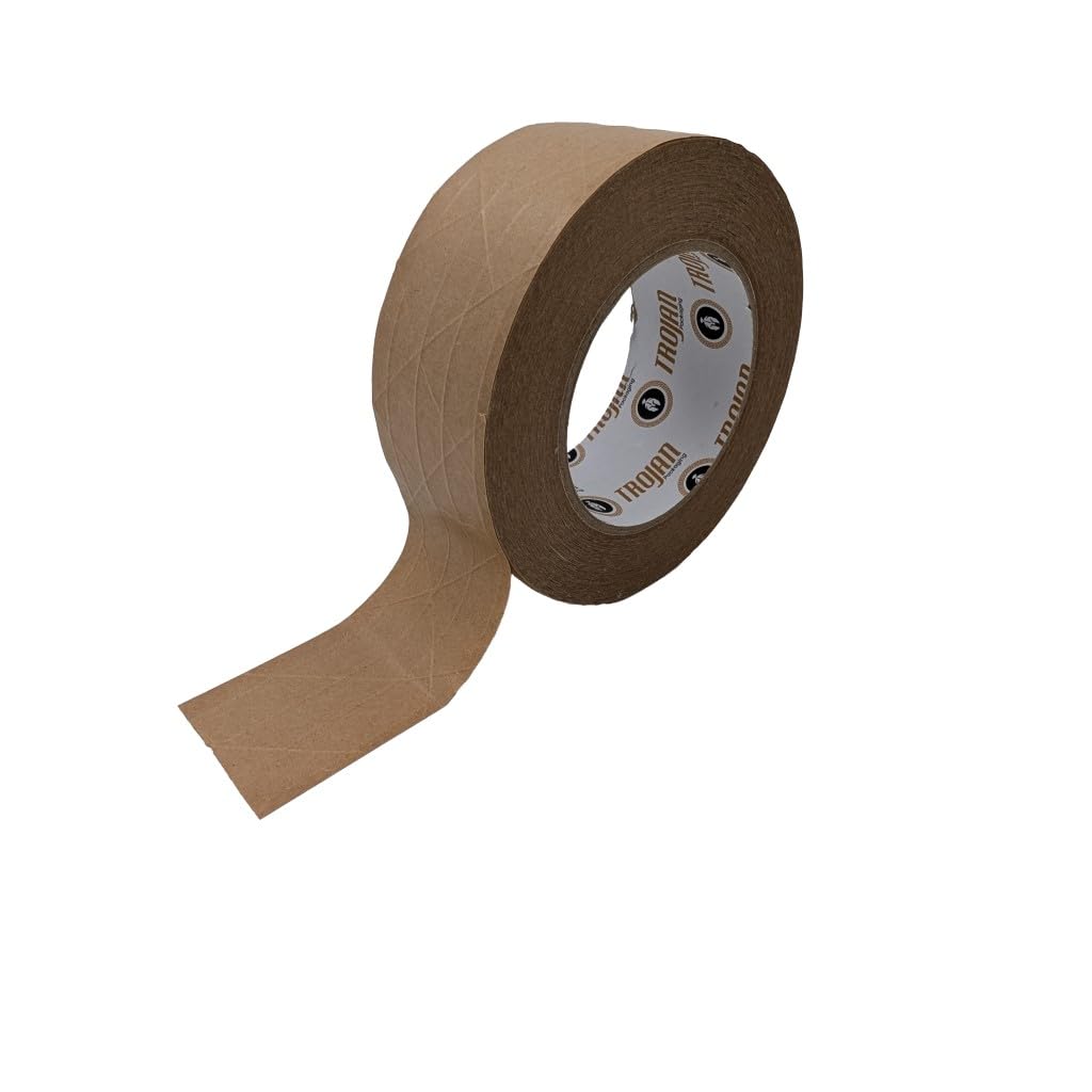 Trojan Reinforced Self-Adhesive Kraft Paper Tape, Brown, 48mm x 50m, Heavy Duty Moving Boxes (12) Recyclable