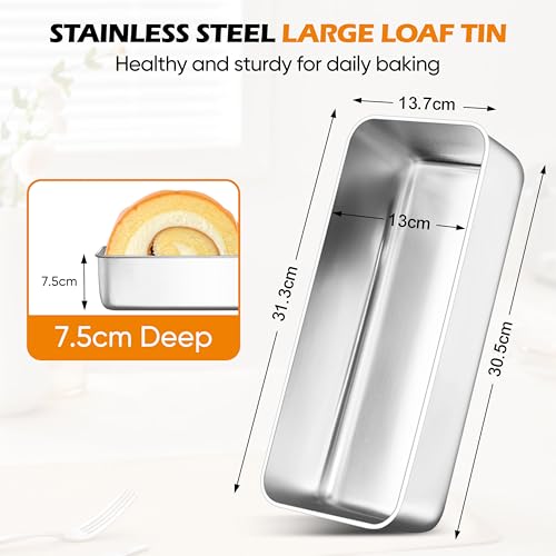 Homikit 3lb Loaf Tin, Stainless Steel Bread Tin Cake Baking Pan for Banana Bread, Toast, Meatloaf and Lasagna, Healthy & Non-Toxic, Easy Clean & Dishwasher Safe - Image 3