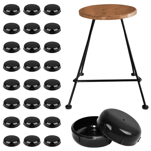 24-Pack Wrought Iron Patio Chair Leg Caps for Metal Chairs, 1-1/2 Inch Round Black Plastic Outdoor Furniture Leg Caps for Chairs & Tables