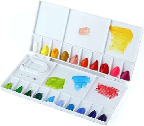 Image of Faded Folding Plastic Paint Palette - Compact Mixing Tray for Watercolor, Gouache, Acrylic & Oil Paint - Ideal for Professional Artists, Students & DIY Painting Projects (Small)