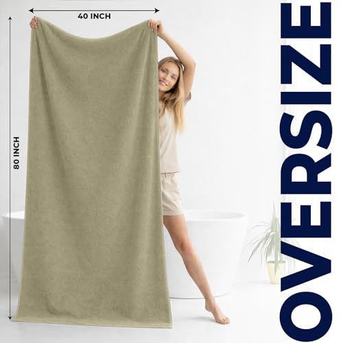 Image of DAN RIVER Pack of 1 Jumbo Bath Sheet 40x80 Inches, Extra Large Bath Towels, Luxury Quick Dry Cotton Oversized Towel for Bathroom - Beige
