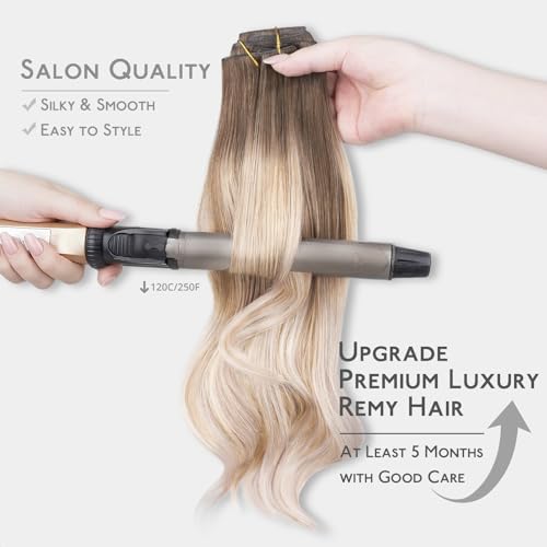 Image of WENNALIFE Invisi Edge Clip in Hair Extensions Real Human Hair, 16 Inch 130g 7pcs Balayage Sandy Brown to Platinum Blonde Seamless Clip in Extensions Remy Hair Clip Ins Invisible PU Skin Weft Straight,