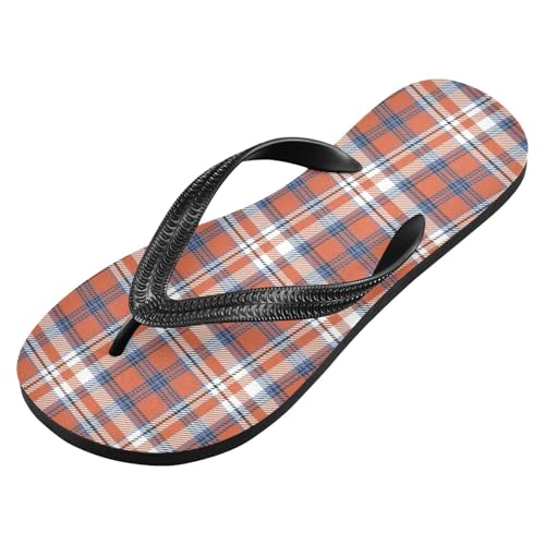 Sinestour Plaid Red Orange Flip Flops for Beach Thong Sandals Anti-slip Lightweight Beach Slippers for Indoor Outdoor House2