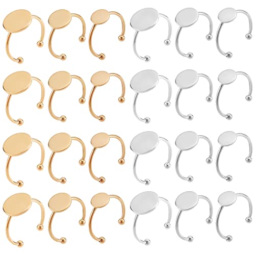 CHGCRAFT 24 Pcs 3 Tailles Anneau Blanc Base Anneau Lunette Ébauches en Acier Inoxydable Doigt Anneau Pad Réglages 18mm Diamètre Intérieur 8-12mm Plateau pour Anneau Ébauches Kit de Fabrication Cover