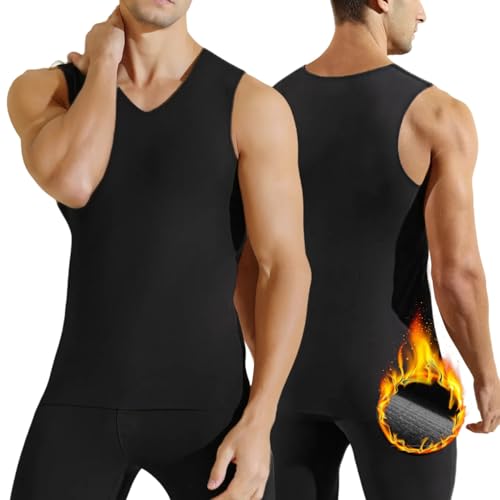 yntilla Men's Thermal Underwear Tank Top Base Layer Shirts Fleece Winter Warm Undershirt Black