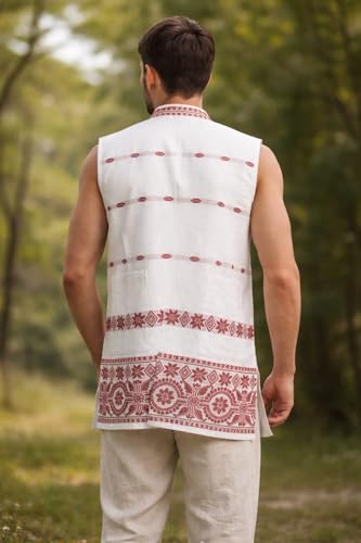 Generic Adivasi Waistcoat for Men, White, Floral Pattern - Image 4