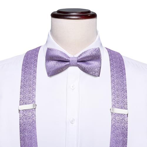 Image of Dubulle Suspender and Bow Tie for Men Paisley Solid Mens Suit Braces Pretied Bowtie and Handkerchief Cufflinks Formal Wedding