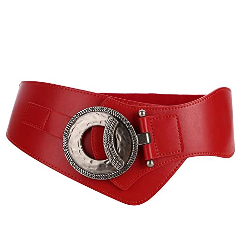 SYMOL Ceinture Femme Large 60mm Stretch Ceintures Élastique Femmes en Cuir 65-160cm Vintage Anneau en O Ceintur pour Robes Manteau.(Rouge,110cm(Taille...