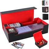 Trading Card Storage Box, 2200+ MTG Deck Box Magnetic Closure Commander Deck Box, Holds 5 Small Deck Boxes, Includes 1 Random-Color Small Box, 8 Dividers, 1 Foam Stopper, 1 Toploader, Black/Red