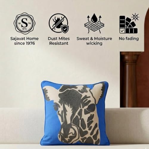 Image of SAJAVAT HOME Cotton Animal Print Cushion Cover 16x16 Inches | Decorative Sofa Pillow Cover for Bed, Couch & Chair | Cobalt Blue All-Season Cushion Cover (Pack of 1)