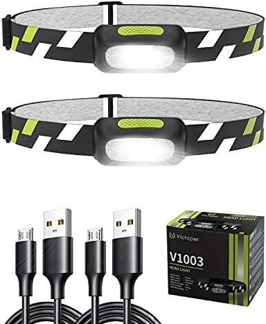 Victoper Running Head Torch Rechargeable Head Light - Ultra Bright Lightweight Headlamp with Adjustable 5 Modes, IPX5 Waterproof Running Fishing Camping Hiking 650 Lumen Kids Adults 2 Pack