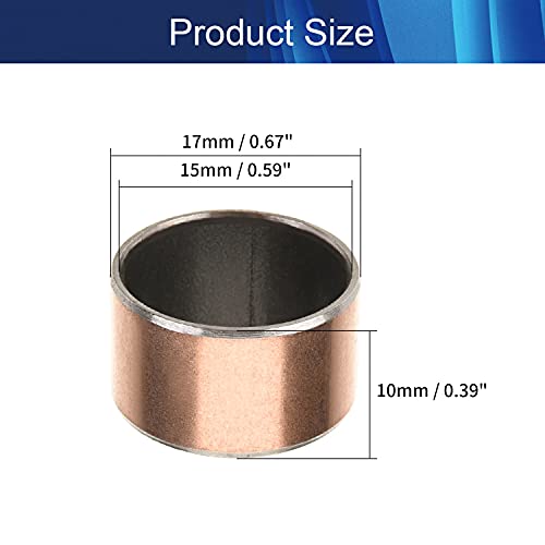 Aicosineg Oilless Bushings 15mm Bore x 17mm OD x 10mm Length Plain Bearings Wrapped Carbon Steel Base 1510 Sleeve Bearing 6pcs