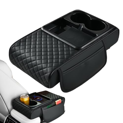 Chaies Cubierta para reposabrazos de coche, funda para reposabrazos de carga inalámbrica rápida para vehículo, organizador interior con codo para furgoneta sedán