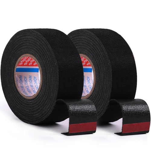 2 Rolls Black Wire Harness Cloth Tape, Speaker Wiring Harness Cloth Tape, for Automobile Electrical Wire harnessing Noise Dampening Heat Proof (Width: 32mm, Length: 50Ft)