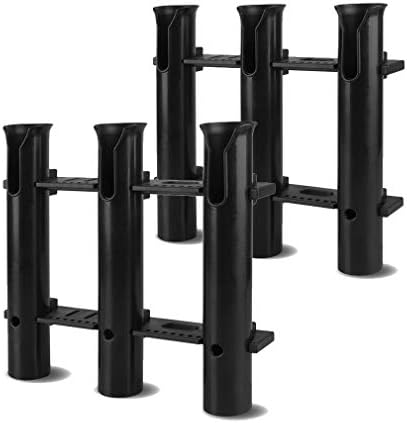 CAIKEI Fishing Rod Rack Rod Holders Tube Rod Racks with Reel and Tools Slot for Rod Fishing, Deep Sea Fishing and Trolling (2Set， 3 Rod-Black)