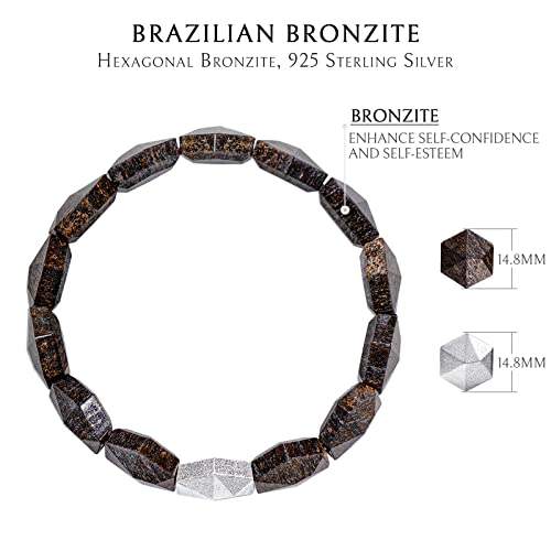 Awnl Men's Hexagonal Bronzite Bracelet With Sterling Silver Charm Natural Gemstone (13 Mm) Bracelet For Men, Birthdays Anniversaries Festivals Gift For Men, 6.7''-7.1'' #TOP4