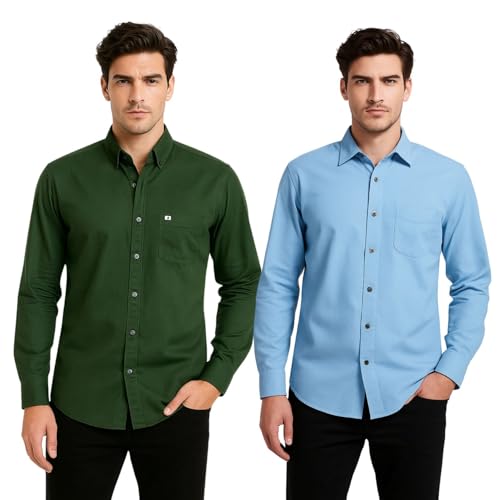 Image of Arvest Men?s Cotton Regular Fit Full Sleeve Shirt Combo Soft Breathable Fabric with Button-Down Collar and Chest Pocket Suitable for Office and Outfits