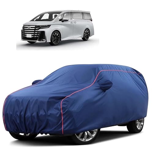 Image of Sulfar 100% Water Resistant Car Body Cover Compatible with Mirror for Toyota Vellfire (Triple Stitched, Full Bottom Elastic, Blue Tafetta with Red Piping)