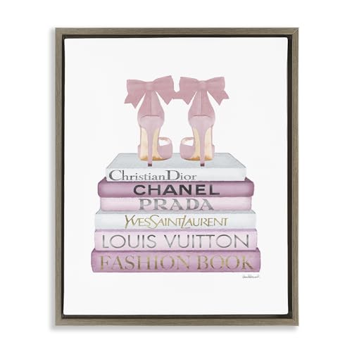 Image of Glam Heels Books Still Life, 24 x 30 Inch Canvas in Floater Frame | Stupell Industries . By Amanda Greenwood . Ready to hang . Made in USA