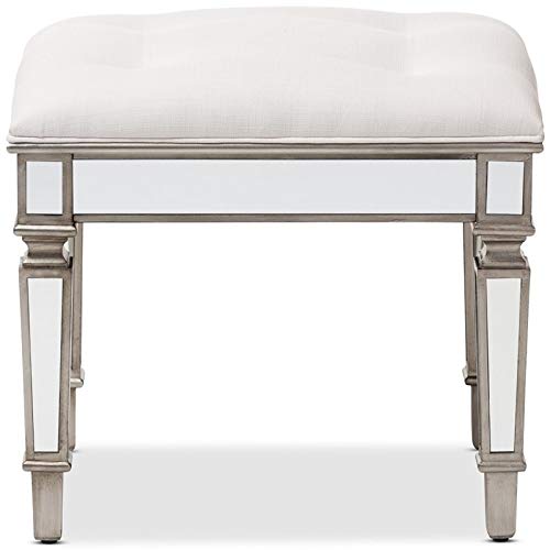 BOWERY HILL Mirrored Vanity Bench in White
