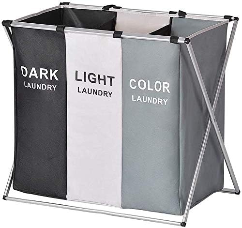 Laundry Hamper 3 Sections 27''L×24''H Large Collapsible Basket Sorter Dirty Clothes Organizers with X-Frame and Handle Perfect for Bedroom Bathroom Living Room, Multi Color HG431