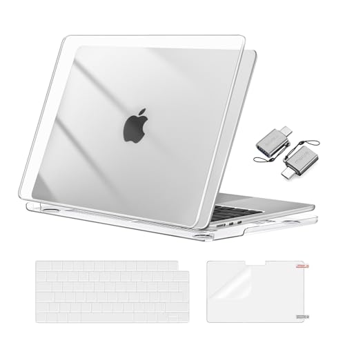 MOSISO Funda Compatible con MacBook Air 13 Pulgadas M5 M4 M3 M2 2026 2025 2022 A3449 A3240 A3113 A2681,Carcasa para Macbook Air 13,6&Teclado Tapa&Pantalla Protector&Adaptador Tipo C,Cristal Claro