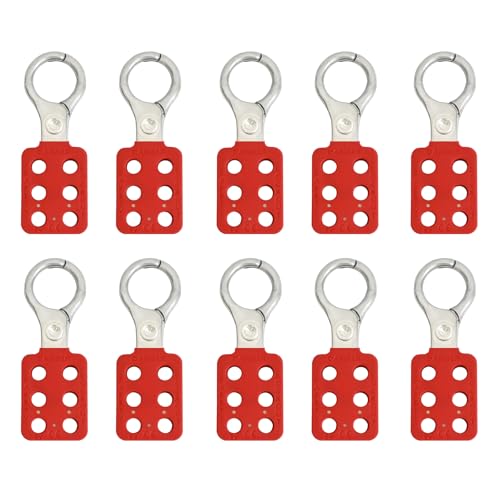 Image of 10Pack Lock Out Tag Out Hasp,Tamper-Proof Aluminu Padlock Hasp with Extended Jaw,Red 1 inch Jaw Diameter Stainless Steel Lockout Hasp,Nylon Handle,Tamper-Proof and Impact-Resistant