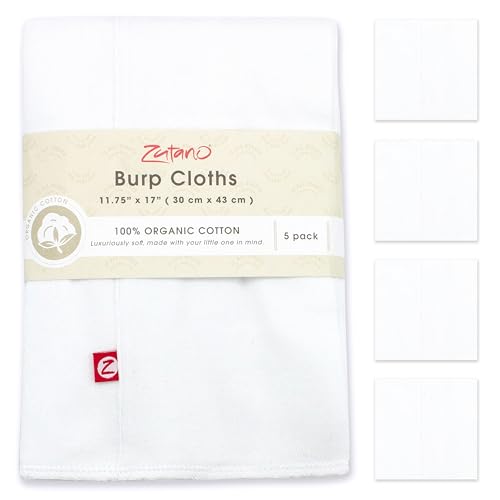 Zutano 5-Pack Organic Burp Cloths for Baby Girl & Boy, Large Cotton Burping Cloths for Babies | Absorbent Baby Spit-Up Rags | Gender Neutral Burp Clothes | Newborn Essentials, Solid White