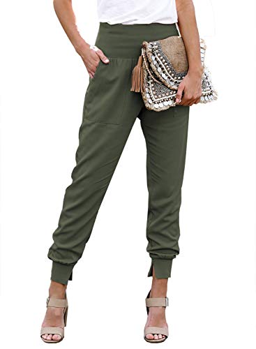 Jogging Pants for Women with Pockets Capri Novelty Casual High Waisted Loose Fitting Sweatpants Sports Pants Green S
