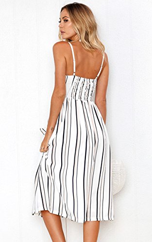 Angashion Women's Dresses-Summer Floral Bohemian Spaghetti Strap Button Down Swing Midi Dress White Striped XL - Thumbnail 7