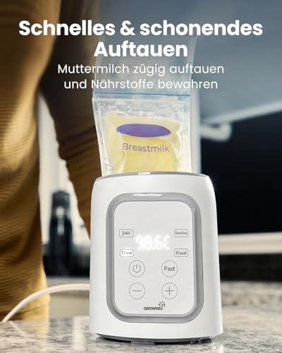 Grownsy Flaschenwärmer Baby, 10-in-1 Fläschchenwärmer für alle Flaschen mit Timer, präziser Temperaturkontrolle und automatischer Abschaltung, multifunktionaler Babyflaschen Wärmer für Muttermilch 6