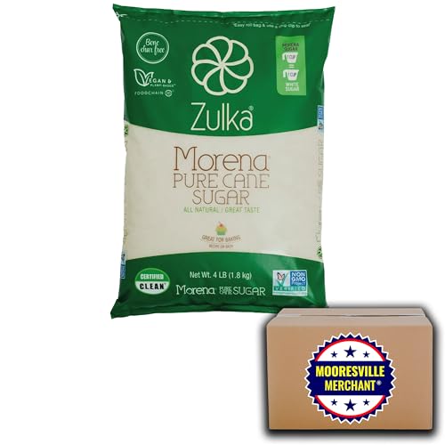 Zulka Morena Pure Cane Sugar, 4 lb, 1 Pack with Mooresville Merchant Decal