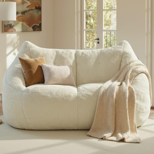Image of Relefree Oversized Bean Bag Chairs for Adults,Bean Bag Loveseat Sofa,Boneless loveseat for Reading,2 Seater Lazy Sofa for Small Spaces,Mini Small Couches for Living Room,Bedroom,Apartment,Cream White
