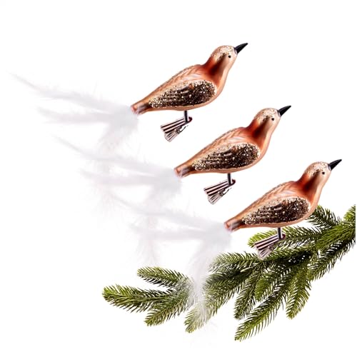 com-four® 3X Vogel auf Clip - glänzende Vögel mit Langen, weißen...