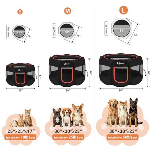 Image of Siedihit Dog Playpen, Puppy Pet Playpens Indoor for Medium Dogs Tent Crates Cage Indoor /Outdoor, Portable Pop Up Dog Kennel Playpen with Carrying Case for Dogs /Cats /Rabbits, Black