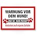 Produktbild Komma Security Warnung vor dem Hund Schild - hier ist mein Revier Hinweisschild wetterfest Hundeschild Gartentor Einfahrtstor Haustür Türschild Abschreckung Warnschild Einbruchschutz
