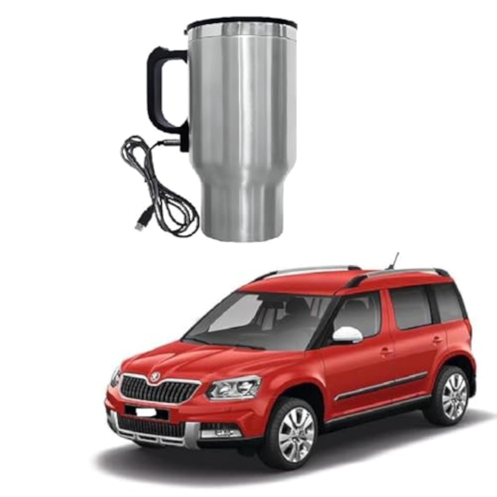 Stainless Steel USB-Powered Car Travel Mug Kettle, Silver