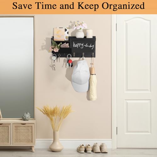 Dntorx G1714K-11-N Key Holder For Wall, Mail Organizer Wall Mounted With Shelf Wood Mail Sorter Key Rack Hanger With 7 Hooks And Chalkboard thumb #4