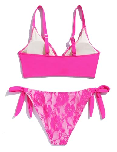 Image of seamoly Women's Bikini Sets Halter Neck Crochet Colorblock Two Piece Swimsuits Open Back Sexy High Cut Thong Bathing Suit