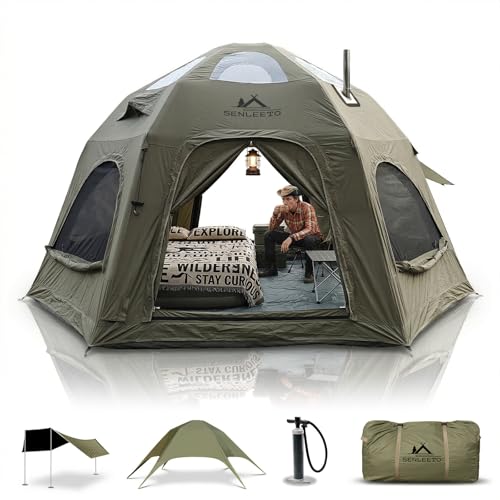SENLEETO Inflatable Hot Tent with Stove Jack, 6-8 People...
