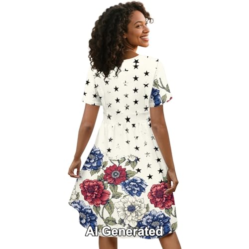 Image of Women's Summer Dresses Short Sleeve Formal Dresses with Pockets | Lightweight polyester fabric delivers cool airflow during hot summer outdoor activities