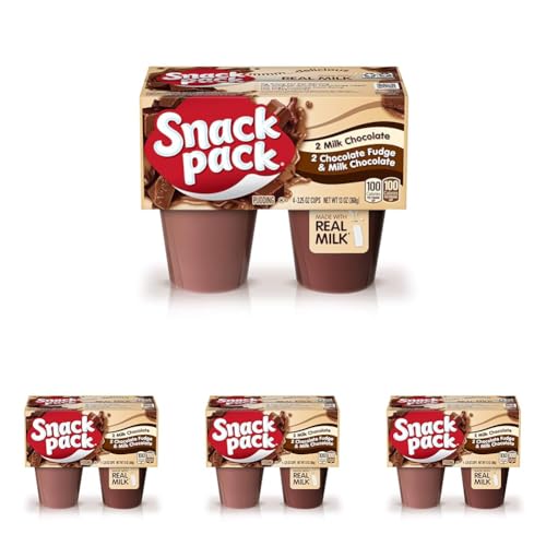 Snack Pack Milk Chocolate and Chocolate Fudge/Milk Chocolate Pudding, 4 Count Pudding Cups (Pack of 4)