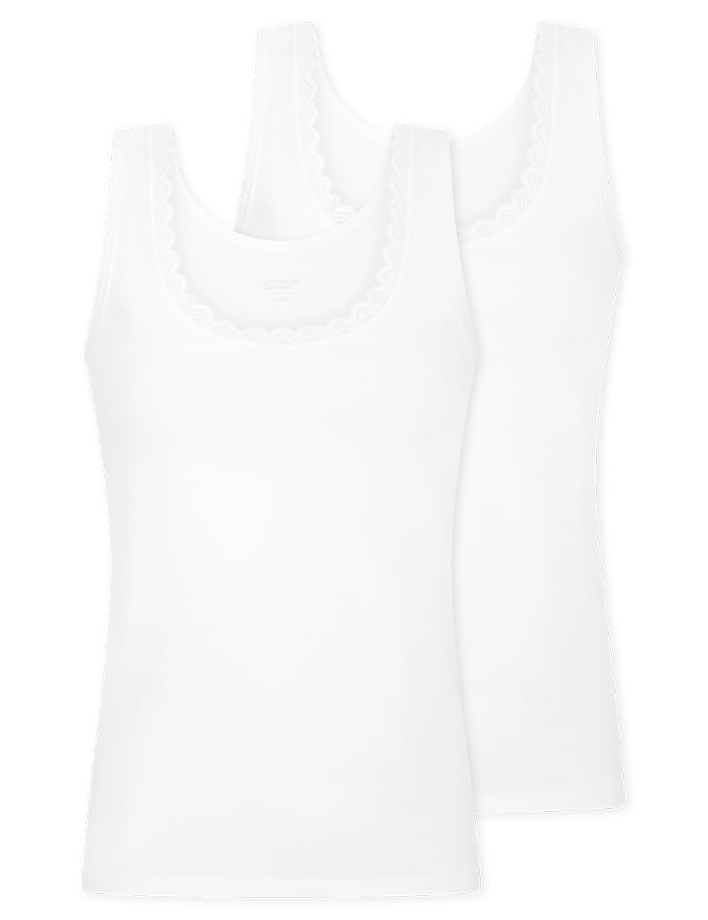 Uncover by Schiesser Women's Uncover by Schiesser Women's 2 Pack Tank Top with Lace - Underwear - Multipack - Uncover Cotton Lace Vest (Pack of 2), Weiss_183696, S