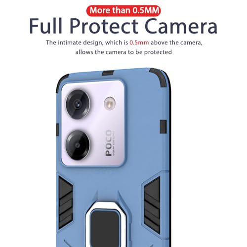 Image of Pikkme Back Cover for Poco M7 Pro 5G | 360 Protection Case | Ring Holder Stand D5 Tough Armor Bumper Case (Blue)