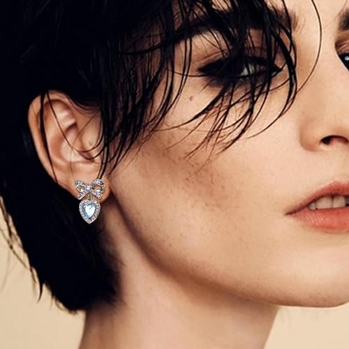 JeanBeau Bow Heart Dangle Drop Earrings for Women Valentines Rhinestone Ribbon Crystal CZ Love Hearts Earing Dangling Holiday Prom Fashion Jewelry Gift2