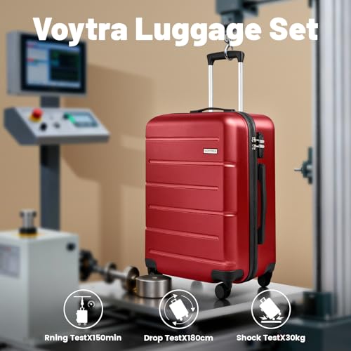 Image of 5-Piece 20 inch 24 inch 28 inch ABS Hardshell Luggage Set, Lightweight Suitcase with TSA Lock & Quiet Spinner Wheels for Business and Family Travel (20 /24 /28 /DB /TB Vibrant Red)